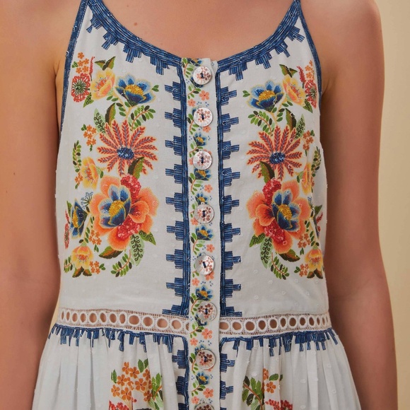FARM RIO Off-White Delicate Garden Midi Dress Size Small - Picture 5 of 16